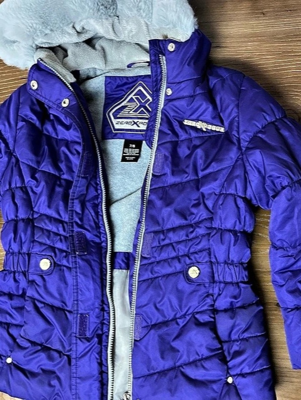 ZeroXposur Girls Purple Faux Fur Hood Puffer Jacket Size 7/8